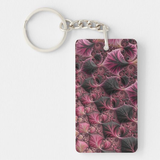 Boho Funky Eclectisch Roze Zwart Abstract Fractal Sleutelhanger (Voorkant)