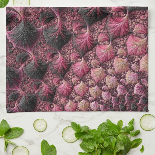 Boho Funky Eclectisch Roze Zwart Abstract Fractal Theedoek (Gevouwen)