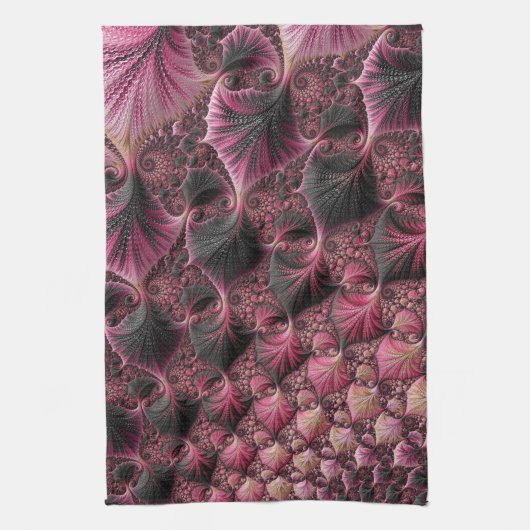 Boho Funky Eclectisch Roze Zwart Abstract Fractal Theedoek (Verticaal)