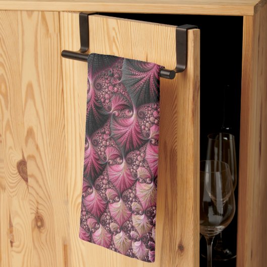 Boho Funky Eclectisch Roze Zwart Abstract Fractal Theedoek (Derde Gevouwen)