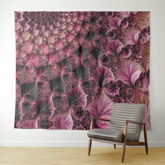 Boho Funky Eclectisch Roze Zwart Abstract Fractal Wandkleed (In Situ (horizontaal))