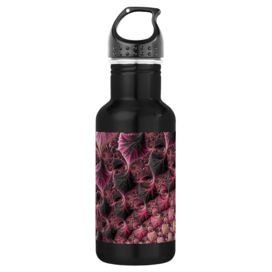 Boho Funky Eclectisch Roze Zwart Abstract Fractal Waterfles (Voorkant)
