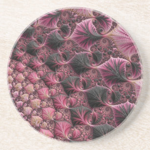 Boho Funky Eclectisch Roze Zwart Abstract Fractal Zandsteen Onderzetter