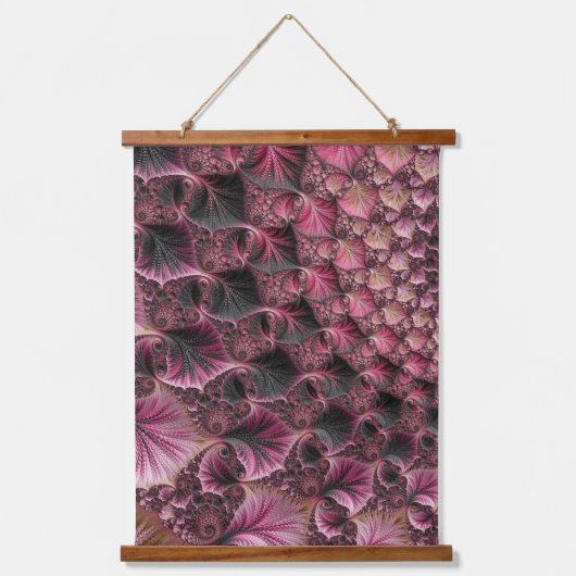 Boho Funky Eclectische Roze Zwarte Abstracte Fract Hangend Wandkleed (Voorkant)