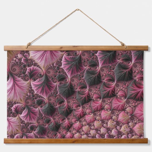 Boho Funky Eclectische Roze Zwarte Abstracte Fract Hangend Wandkleed (Voorkant)