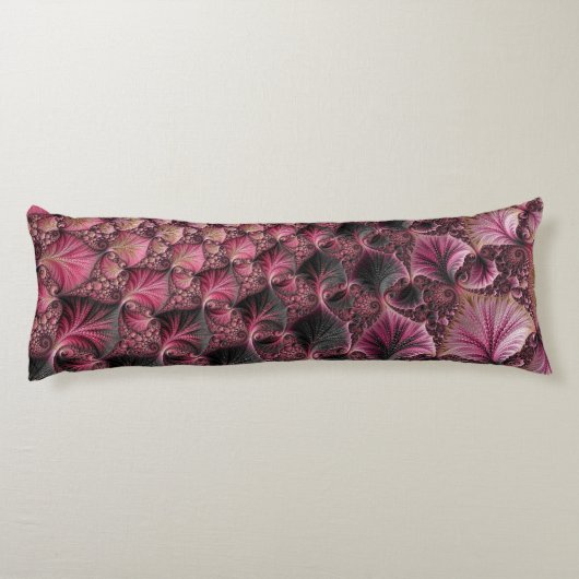 Boho Funky Eclectische Roze Zwarte Abstracte Fract Lichaamskussen (Achterkant)