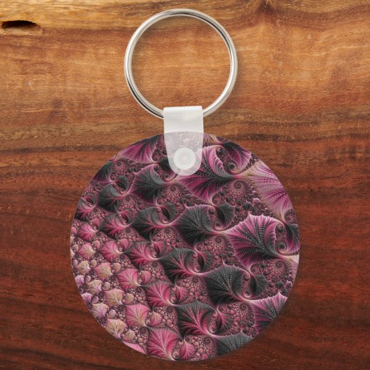 Boho Funky Eclectische Roze Zwarte Abstracte Fract Sleutelhanger (Voorkant)