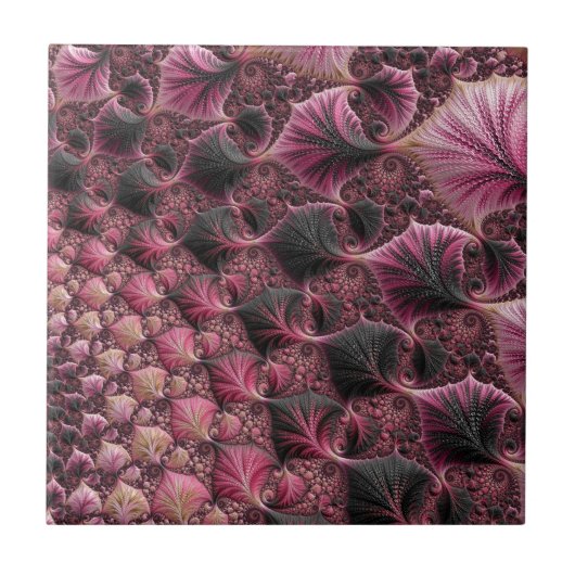 Boho Funky Eclectische Roze Zwarte Abstracte Fract Tegeltje (Voorkant)