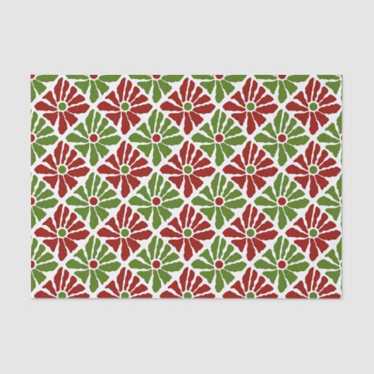 Boho Funky Poinsettia Bloemen Kerst Rood Groen Tissuepapier (Voorkant)
