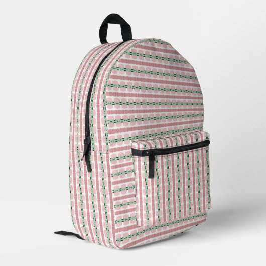Boho Funky Retro Eclectische Pastel Kerst Streep Bedrukte Rugzak (Achterkant Hoek Links)