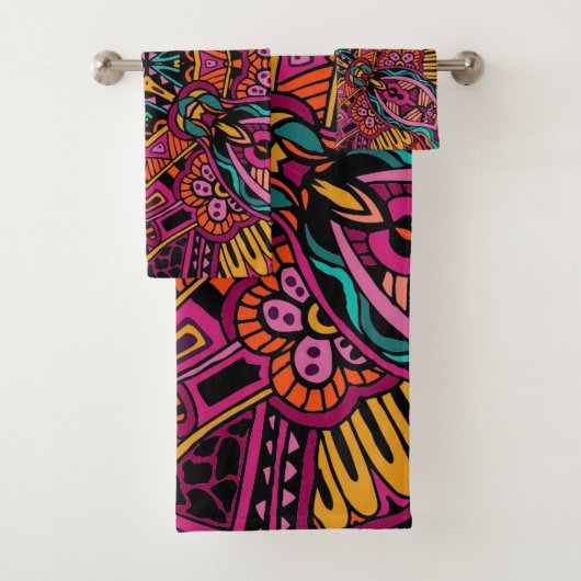 Boho Funky Trendy Retro Abstract Patroon Bad Handdoek (Insitu)