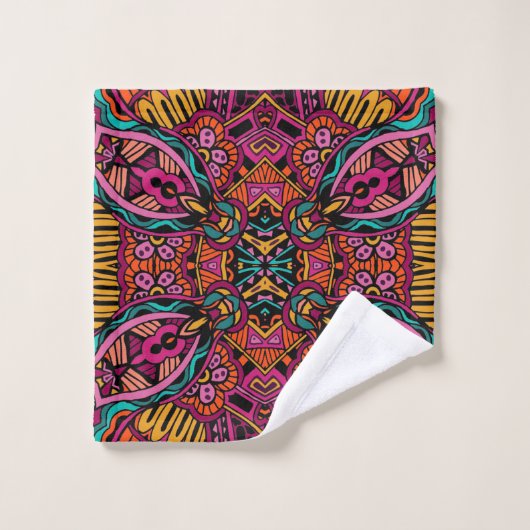 Boho Funky Trendy Retro Abstract Patroon Bad Handdoek (Wasdoekje)