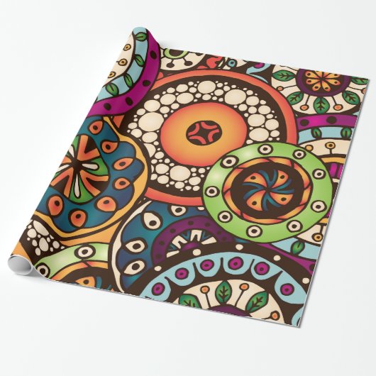 Boho Funky Trendy Retro Abstract Patroon Cadeaupapier (Uitgerold)