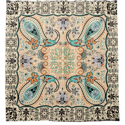 Boho Funky Trendy Retro Abstract Patroon Douchegordijn (Voorkant)