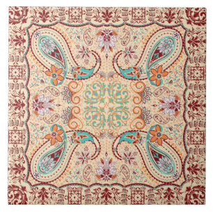 Boho Funky Trendy Retro Abstract Patroon Tegeltje