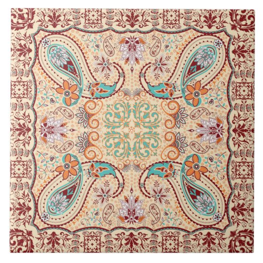 Boho Funky Trendy Retro Abstract Patroon Tegeltje (Voorkant)