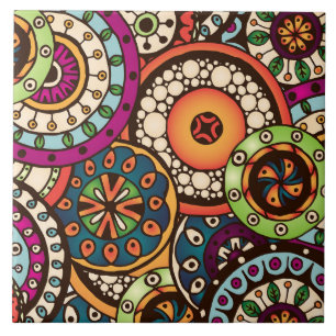 Boho Funky Trendy Retro Abstract Patroon Tegeltje