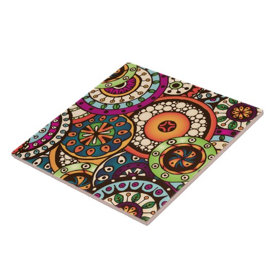 Boho Funky Trendy Retro Abstract Patroon Tegeltje (Zijkant)