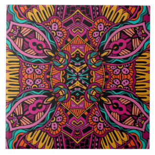 Boho Funky Trendy Retro Abstract Patroon Tegeltje