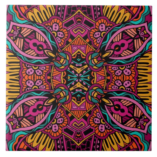 Boho Funky Trendy Retro Abstract Patroon Tegeltje (Voorkant)