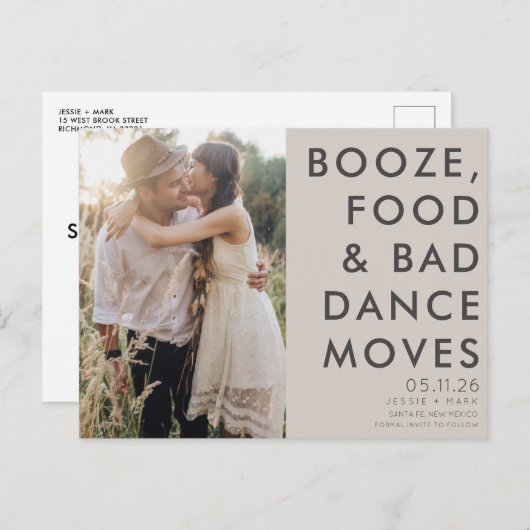 Boho Funny Photo Wedding Save the Date Aankondigingskaart (Voorkant / Achterkant)