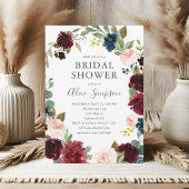 Boho Garden Bourgogne Blauw Bloemen Vrijgezellenfe Kaart