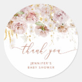 Boho garden floral baby shower bedankt ronde sticker (Voorkant)