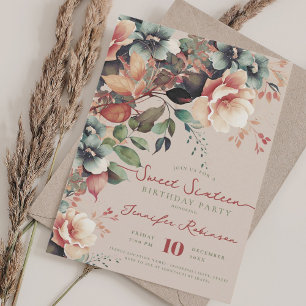 Boho Garden Floral Sweet 16 Verjaardag Champagne Kaart