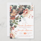 Boho Garden Floral Sweet 16 Verjaardagsfeest Kaart (Voorkant)