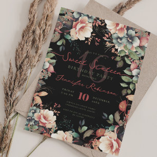  Boho Garden Floral Sweet 16 Zwart Kaart