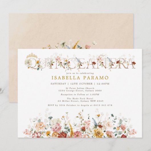 Boho Garden Flowers Quinceañera 15e verjaardag Kaart (Voorkant / Achterkant)