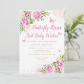 Boho Garden Pink Butterfly Kisses Girl Baby shower Kaart (Staand voorkant)