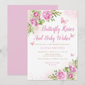Boho Garden Pink Butterfly Kisses Girl Baby shower Kaart (Voorkant / Achterkant)
