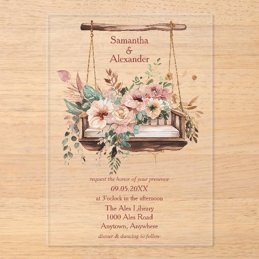 Boho Garden Romance Wedding Acryl Uitnodigingen (Voorkant)