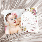 Boho Garden Roos Bloemen Foto Meisje Doop Kaart