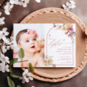 Boho Garden Roos Bloemen Foto Meisje Doop Kaart