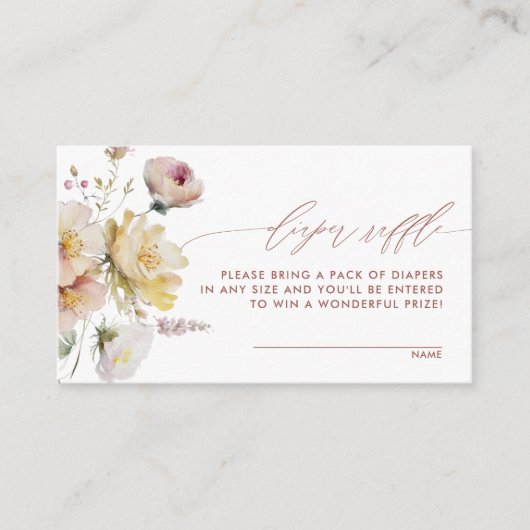 Boho Garden Roos Bloemen Luier Raffle Informatiekaartje (Voorkant)