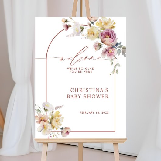 Boho Garden Roos Flowers Baby shower Welkomstbord Poster