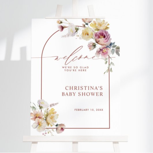 Boho Garden Roos Flowers Baby shower Welkomstbord Poster