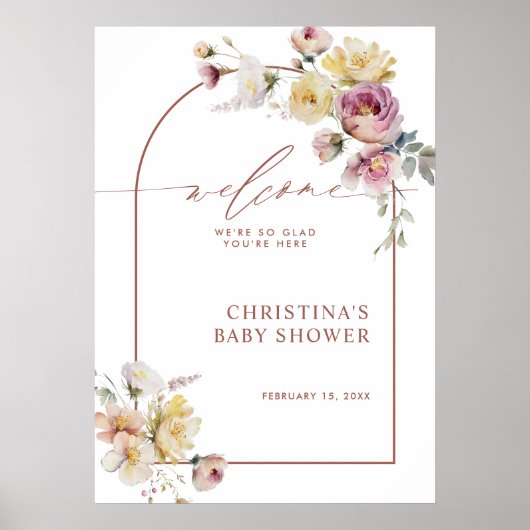 Boho Garden Roos Flowers Baby shower Welkomstbord Poster (Voorkant)