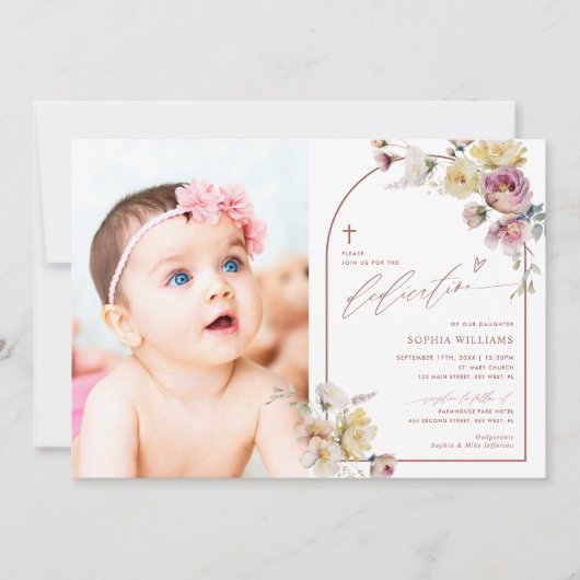 Boho Garden Roos Flowers Fotomeisje Toewijding Kaart (Voorkant)