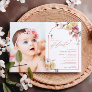 Boho Garden Roos Flowers Fotomeisje Toewijding Kaart