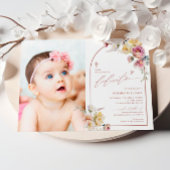 Boho Garden Roos Flowers Fotomeisje Toewijding Kaart