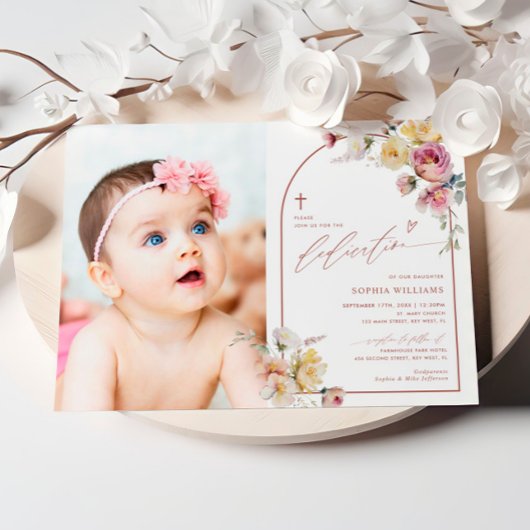 Boho Garden Roos Flowers Fotomeisje Toewijding Kaart