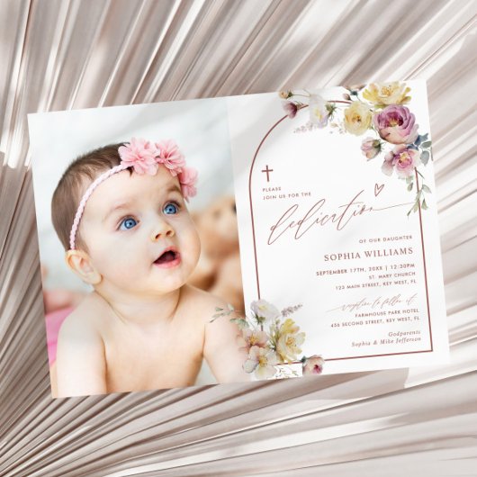 Boho Garden Roos Flowers Fotomeisje Toewijding Kaart