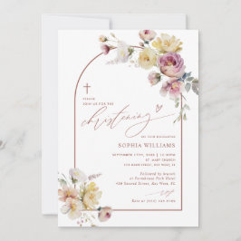 Boho Garden Rose Flowers Christening Invitation Kaart