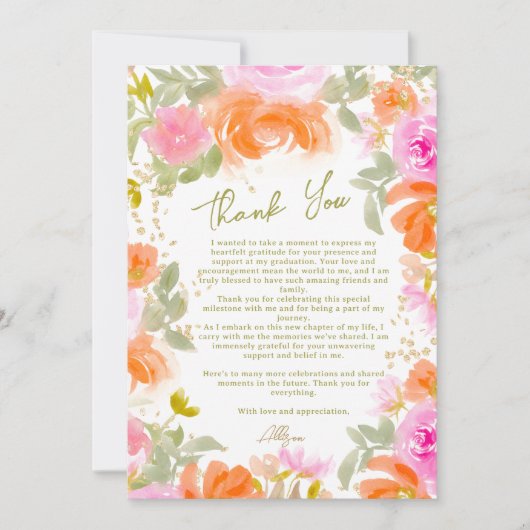 Boho Garden sinaasappel wilde bloemen afstuderen Bedankkaart (Voorkant)