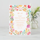 Boho Garden Summer Floral Photo QR Wedding Kaart (Staand voorkant)