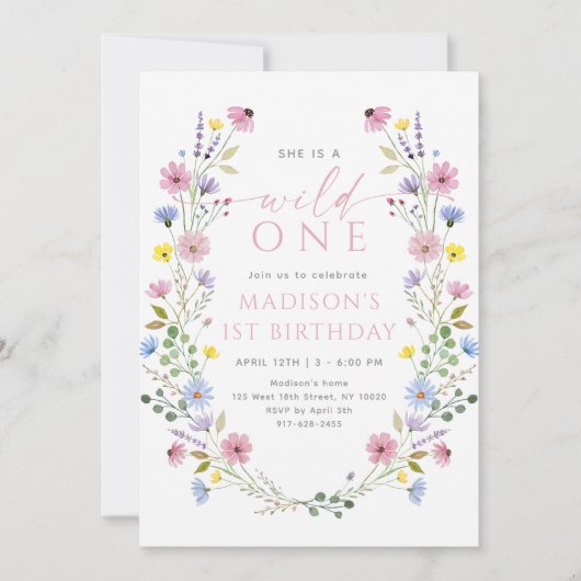 Boho Garden Wild One Wildflower eerste verjaardag Kaart (Voorkant)