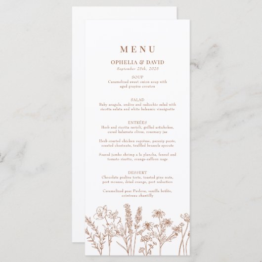 Boho Garden Wildflower Wedding Reception Menu (Voorkant / Achterkant)